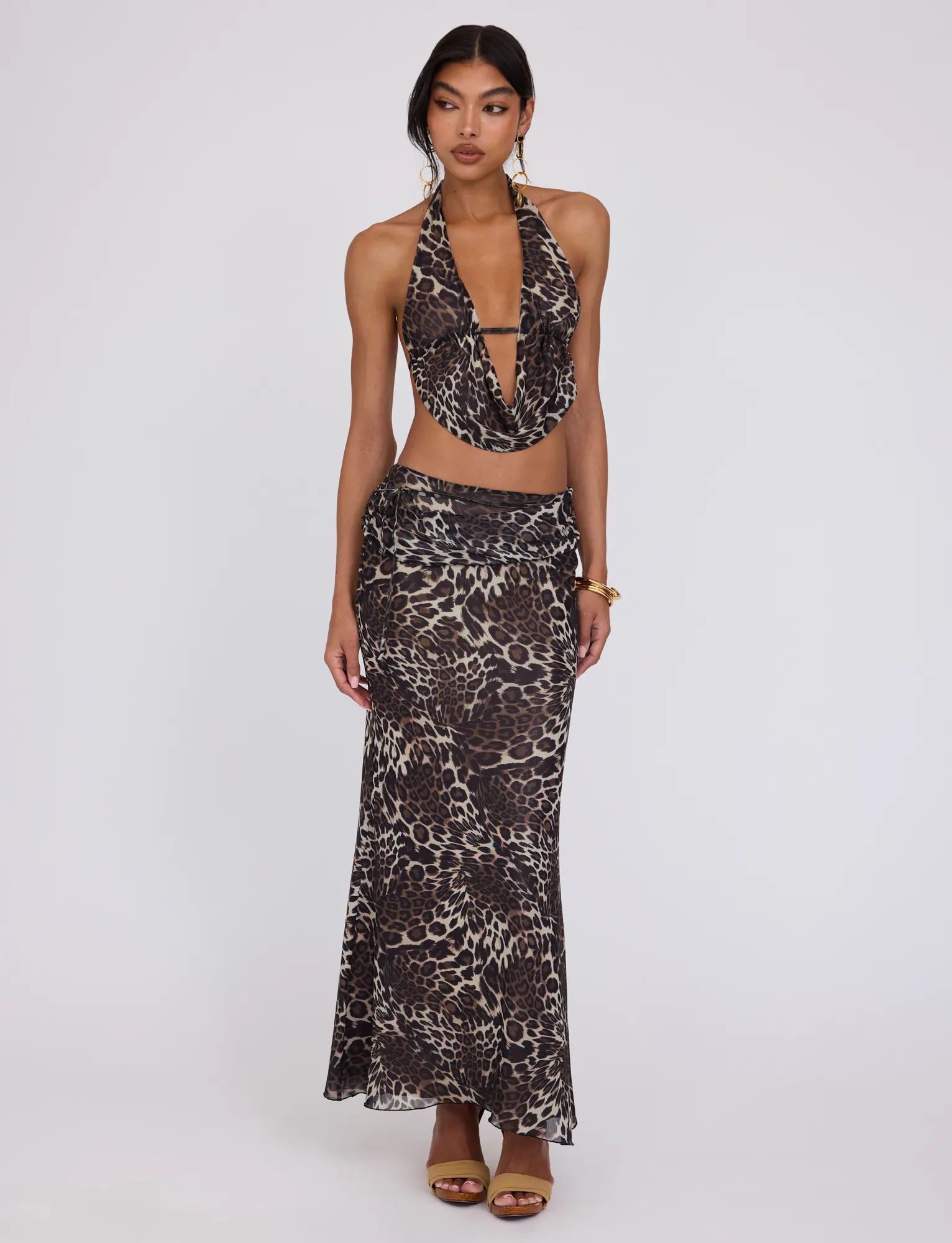 PEARL MAXI SKIRT - MULTI : LEOPARD Vibrant Flow Lightweight Fabric
