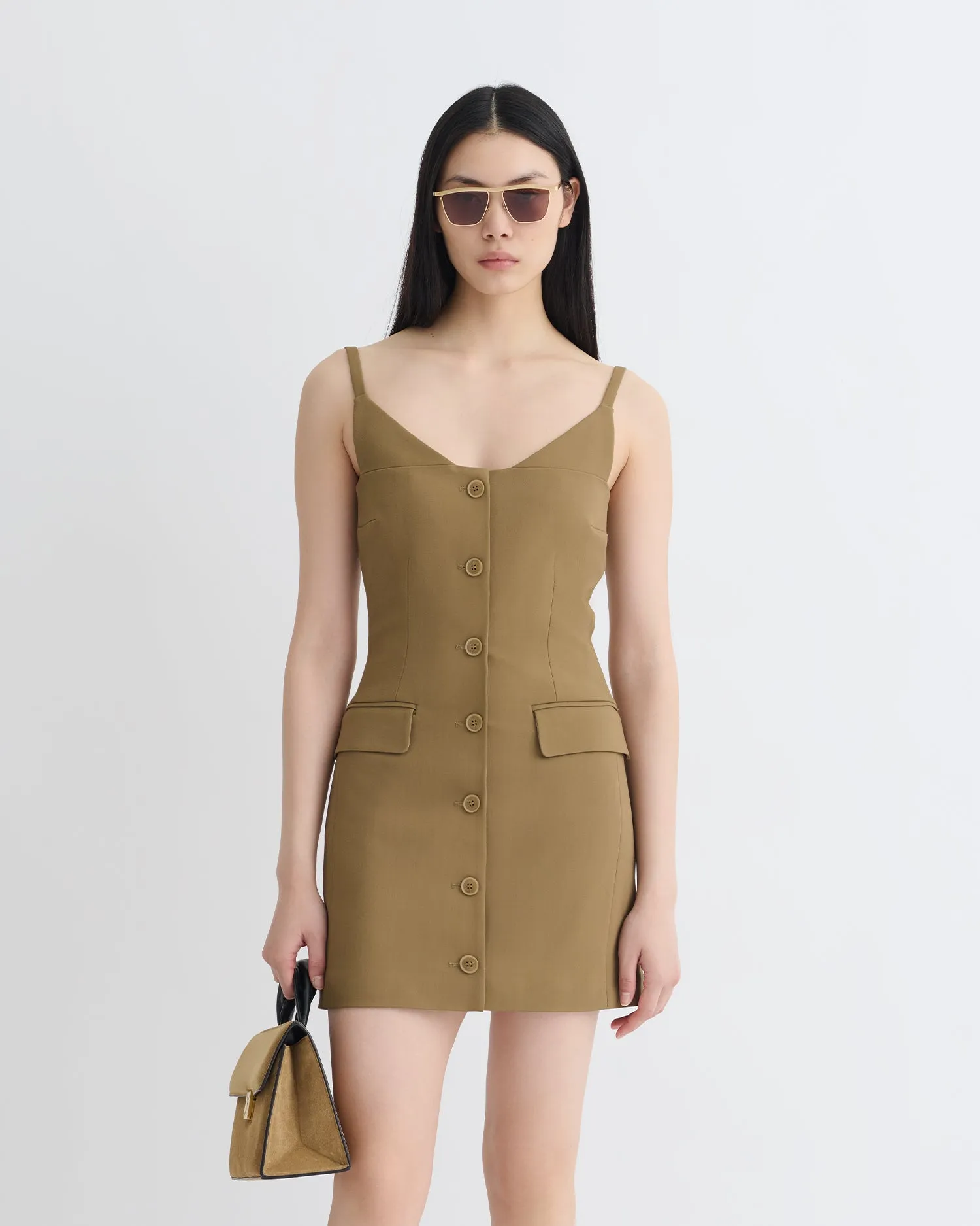 Peitho - Tailored Mini Dress - Brown AbrasionResistant Edging Ergonomic Shoulder Cut