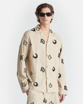 Haris - Beaded Shirt - Beige/Black Minimal Fit