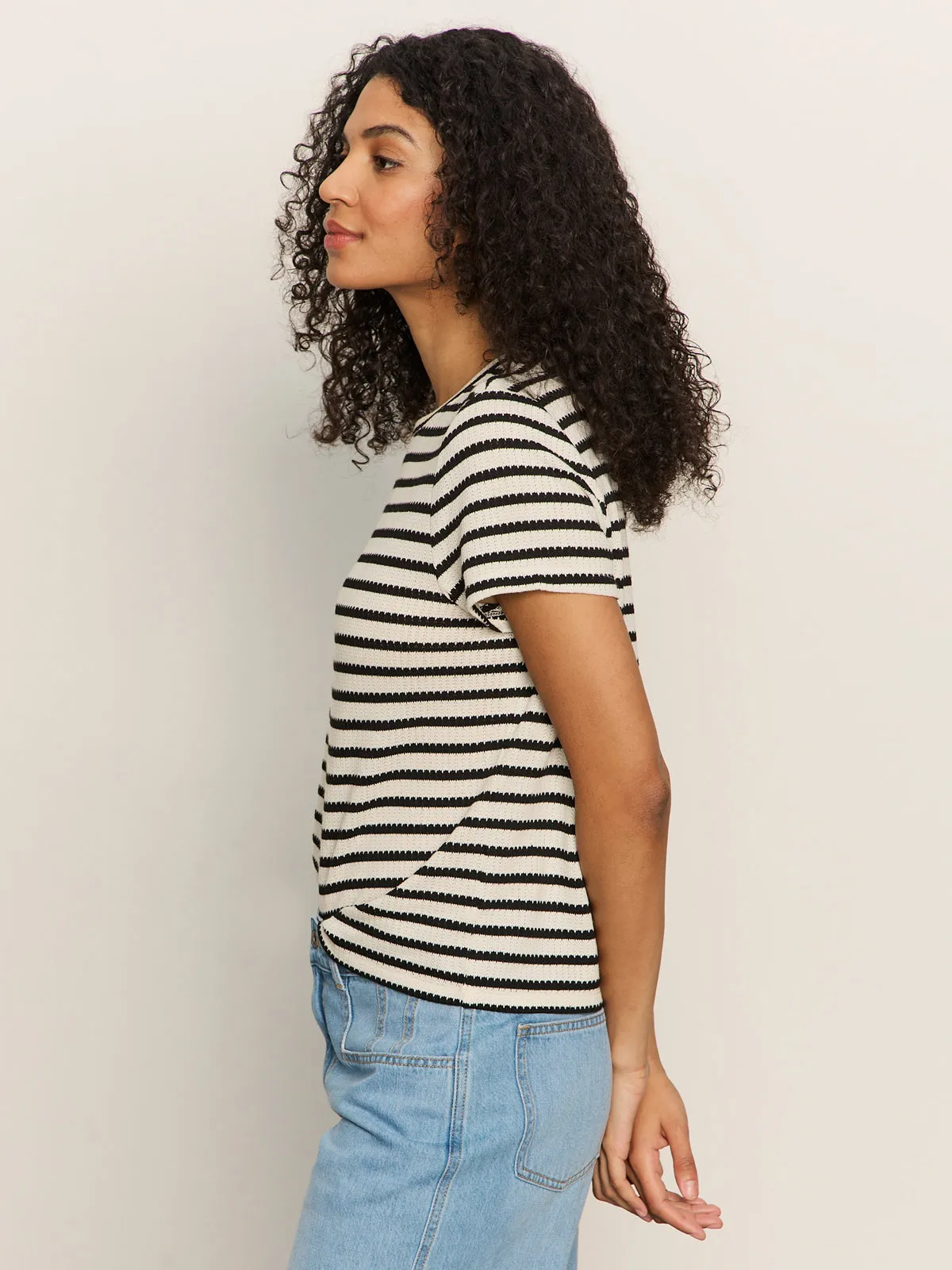 Tapered Side Panels All Over Print Technique Perfect Textured Tee Macrame Black Stripe