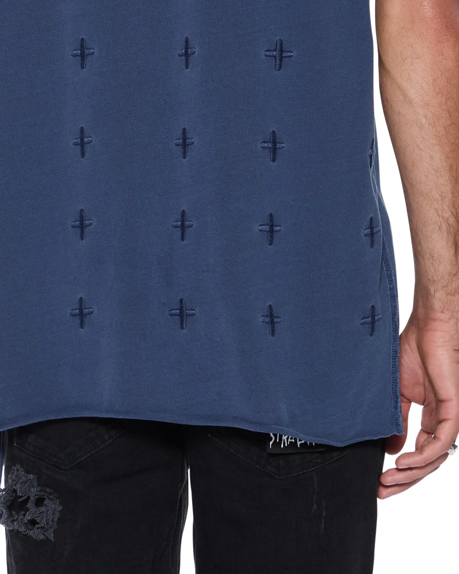 Raw Edge Hem STITCH UP BIGGIE SS TEE DEEP