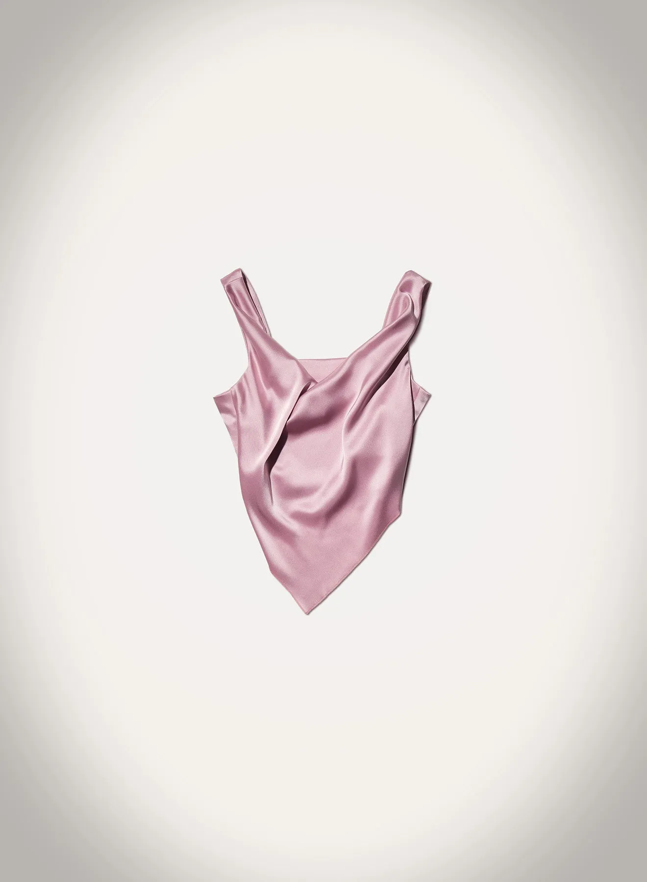 Petra - Sleeveless Draped Slip Satin Top - Dusty Pink Layered Placket Design