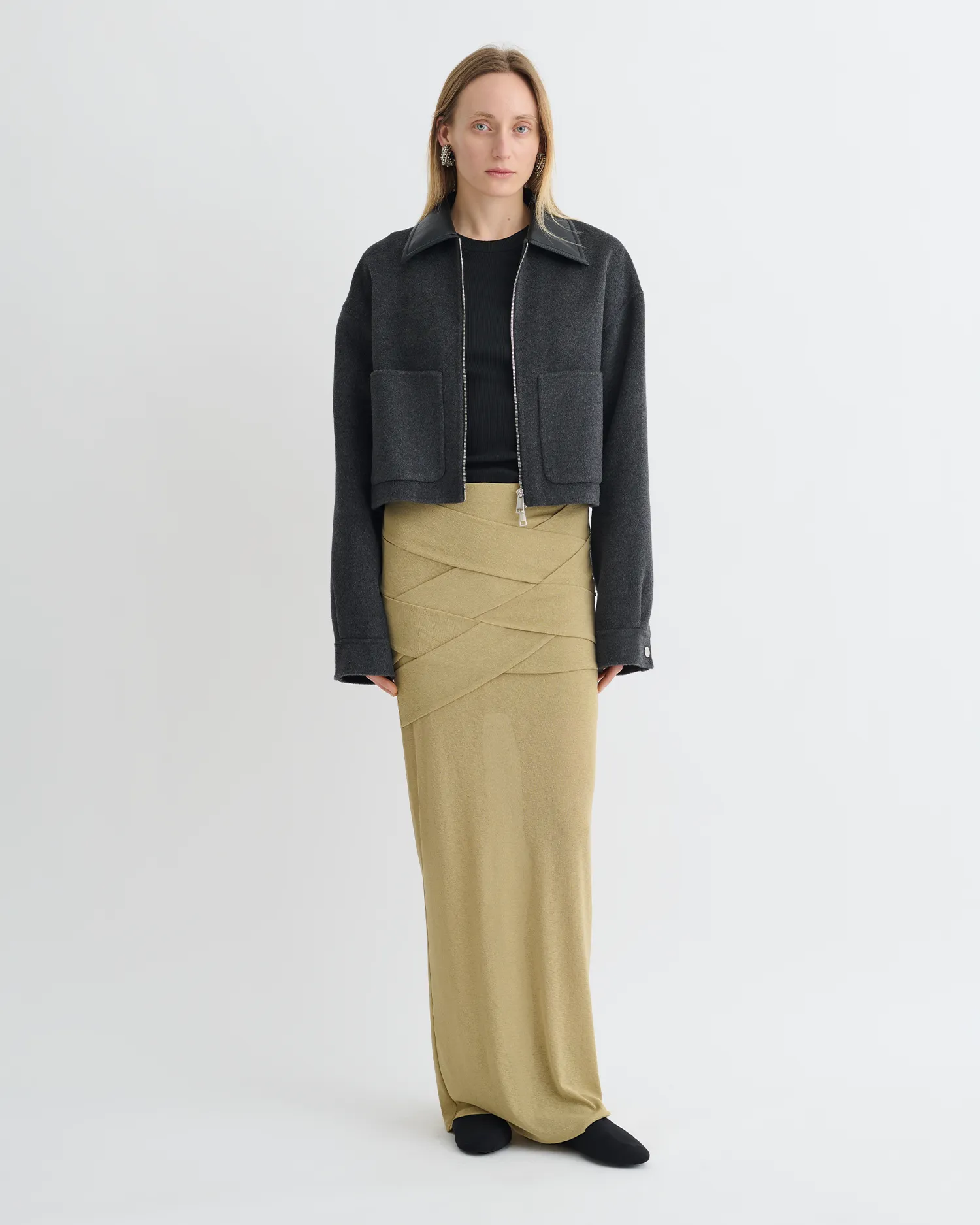 Lightweight Material Phebe - Cropped Double Wool Jacket - Grey Melange/Black