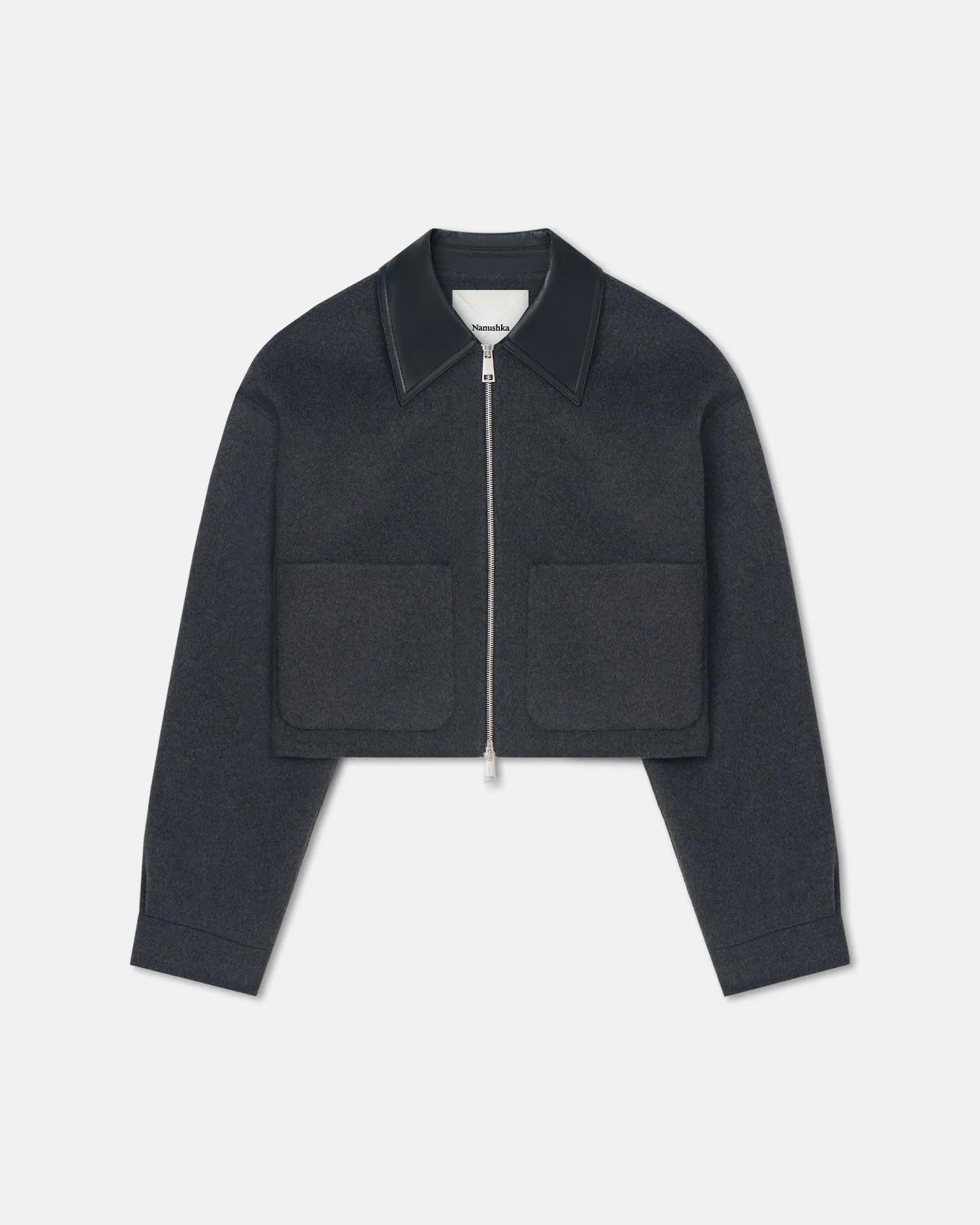 Ring Seamless Design Phebe - Cropped Double Wool Jacket - Grey Melange/Black