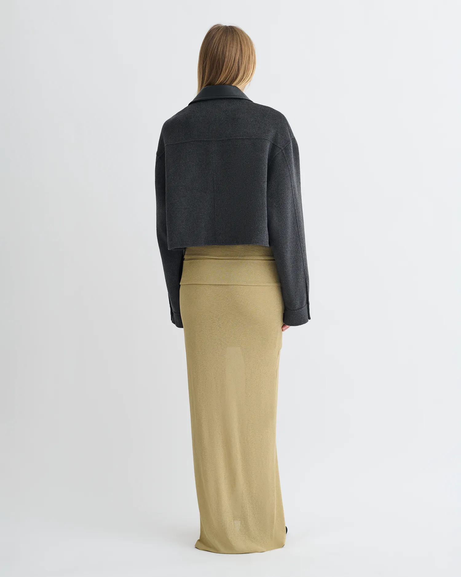 Phebe - Cropped Double Wool Jacket - Grey Melange/Black NonSlipInnerGrip