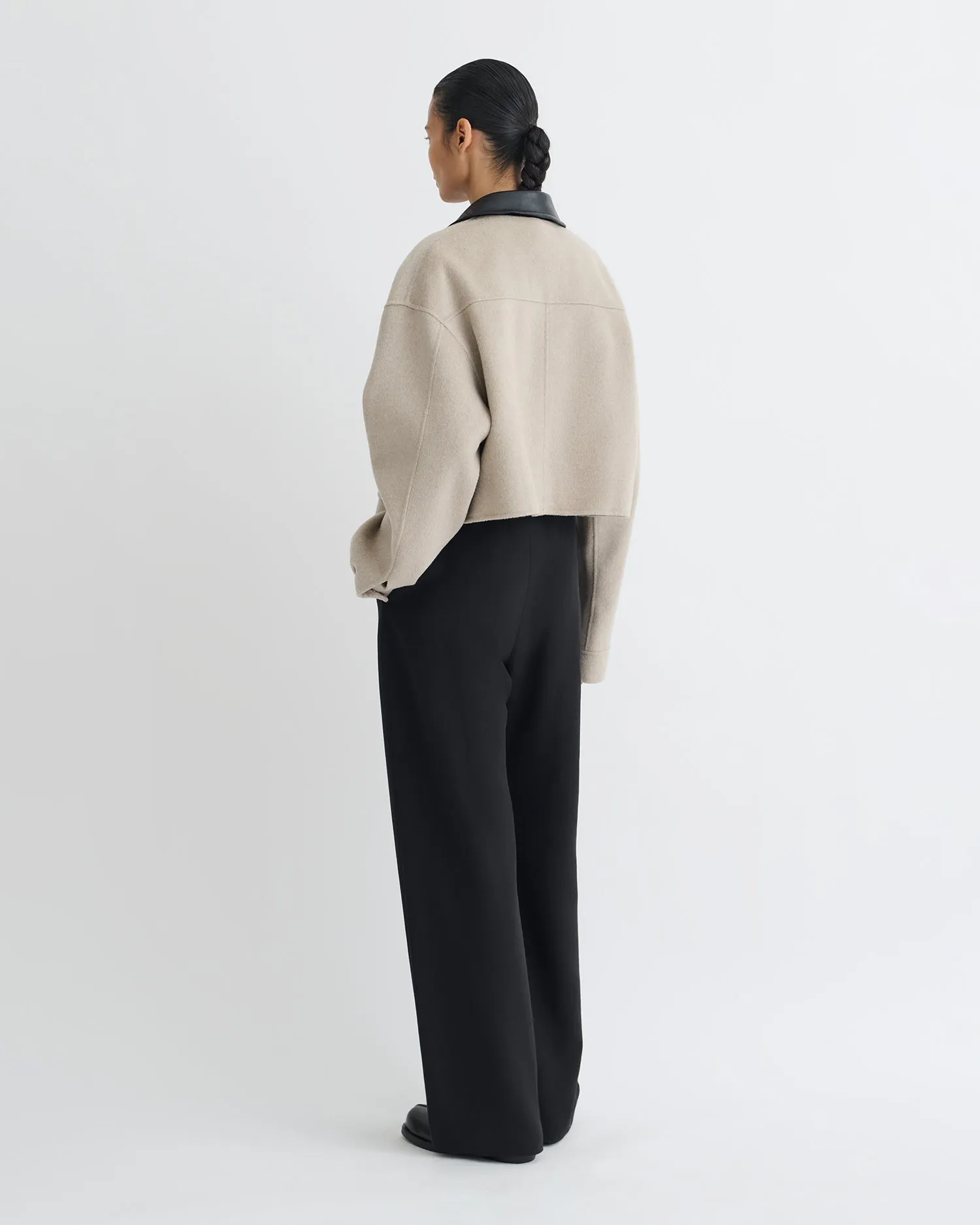 Flexible Gusset Layered Panel System Phebe - Cropped Double Wool Jacket - Stone/Black