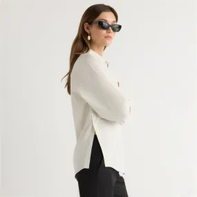 Rolled Hem Finish FlexibleKnit Phoebe Side-Button Tulip-Hem Shirt