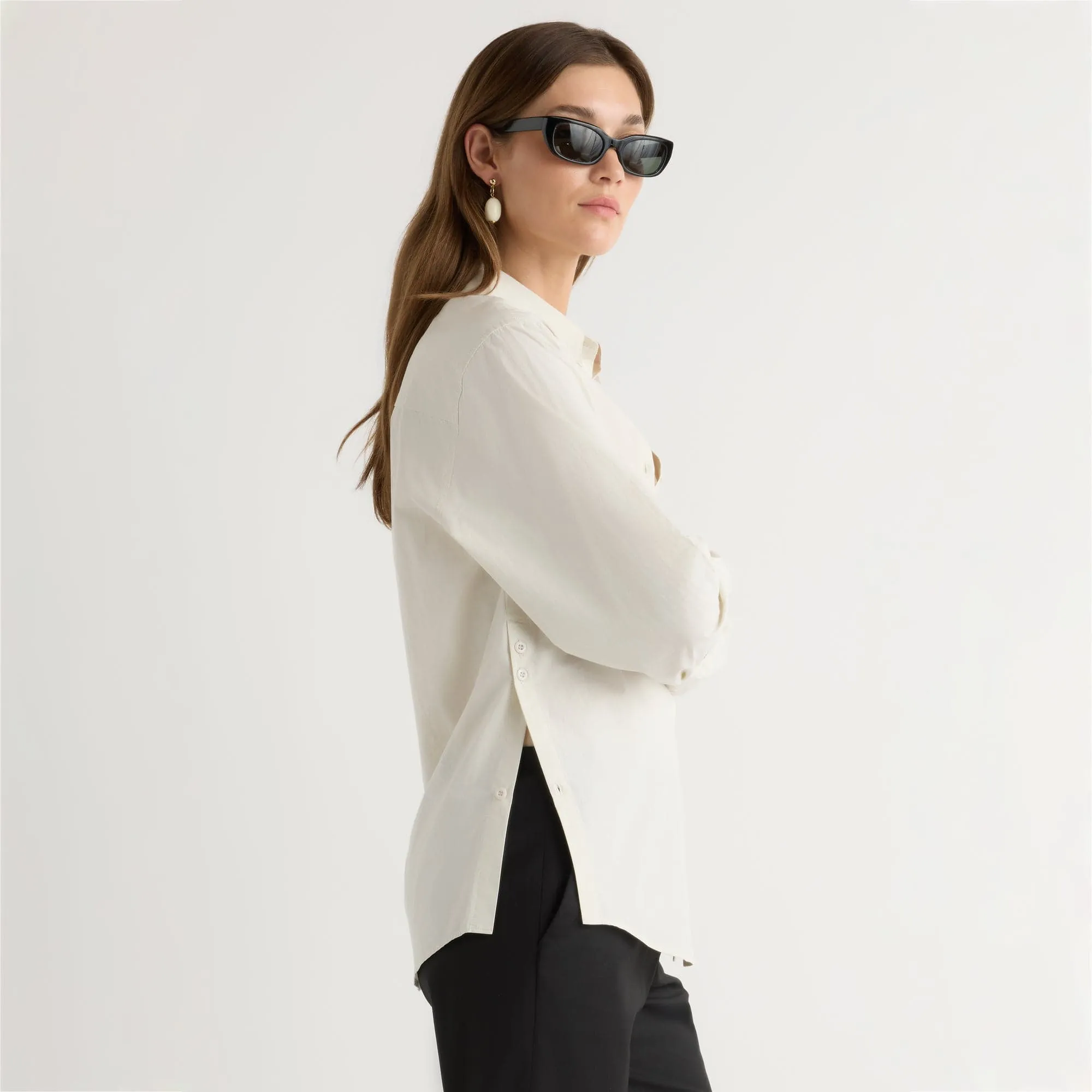 Rolled Hem Finish FlexibleKnit Phoebe Side-Button Tulip-Hem Shirt