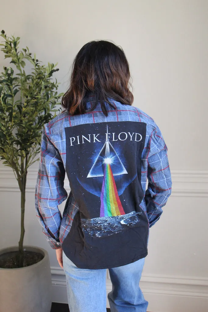 Cozy Blouse Pink Floyd Band Tee Flannel