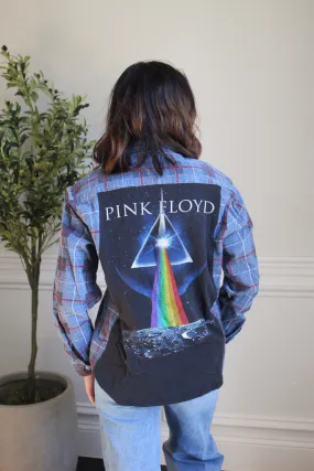 Cozy Blouse Pink Floyd Band Tee Flannel