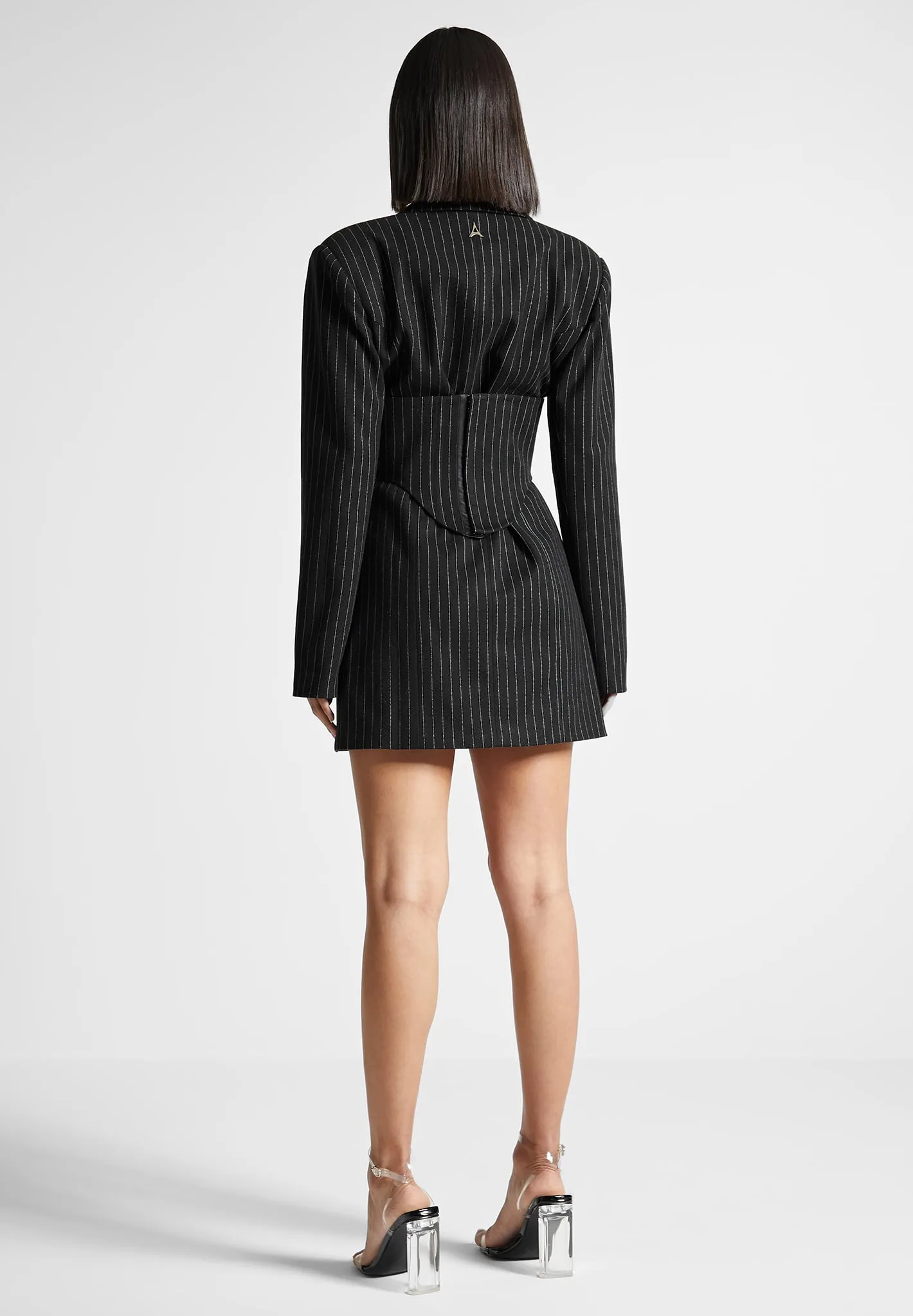 Pinstripe Blazer Dress with Reversible Corset - Black Velvet-Sleeve Daily Movement