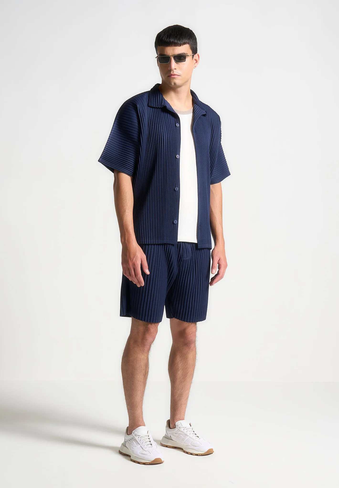 Pleated Shorts - Navy MidweightKnit