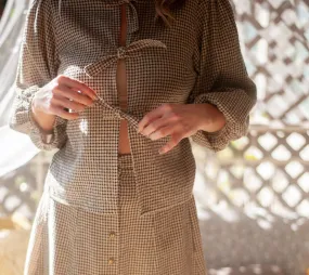 Poet Top in Black and Oat Cotton Gingham Everyday Layer Ribbed Hem