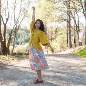 Poet Top in Mustard Crepe Vintage Wash Finish Soft And Comfortable