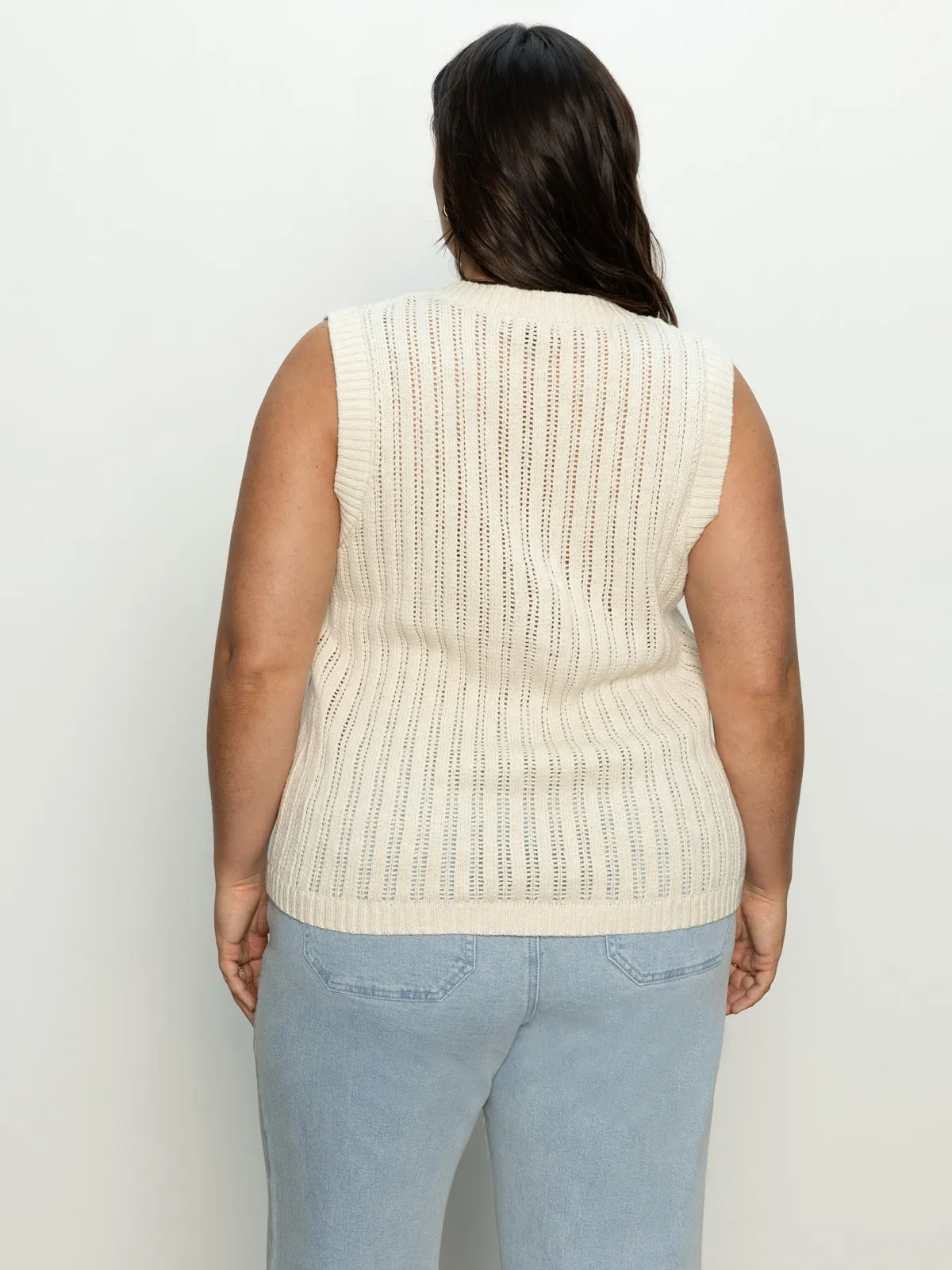 High Waist Pointelle Shell Sweater Eco Natural Extended Sizing