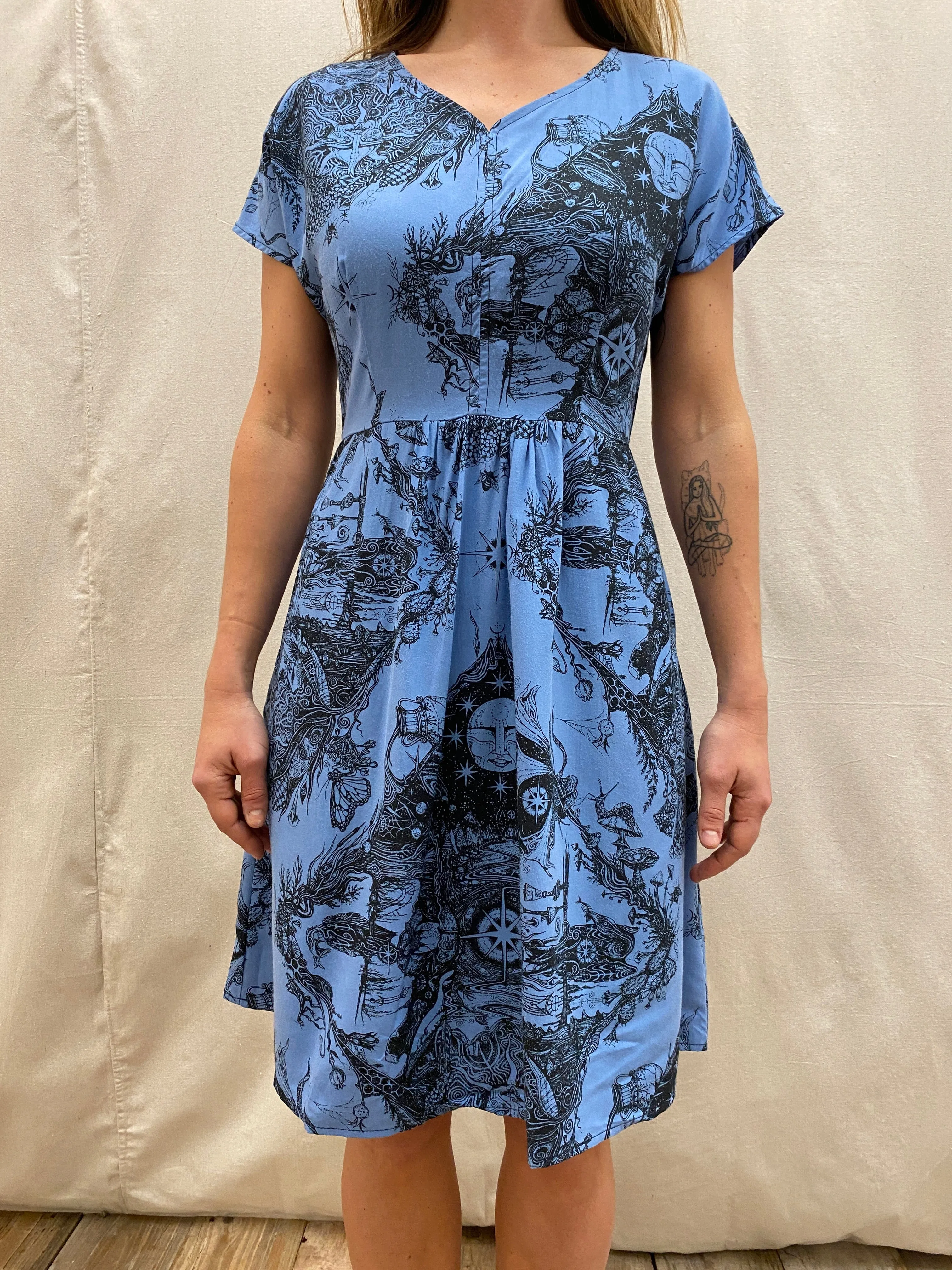 Sophisticated and Relaxed Dolman Dress in Earth Worship in Ocean Blue