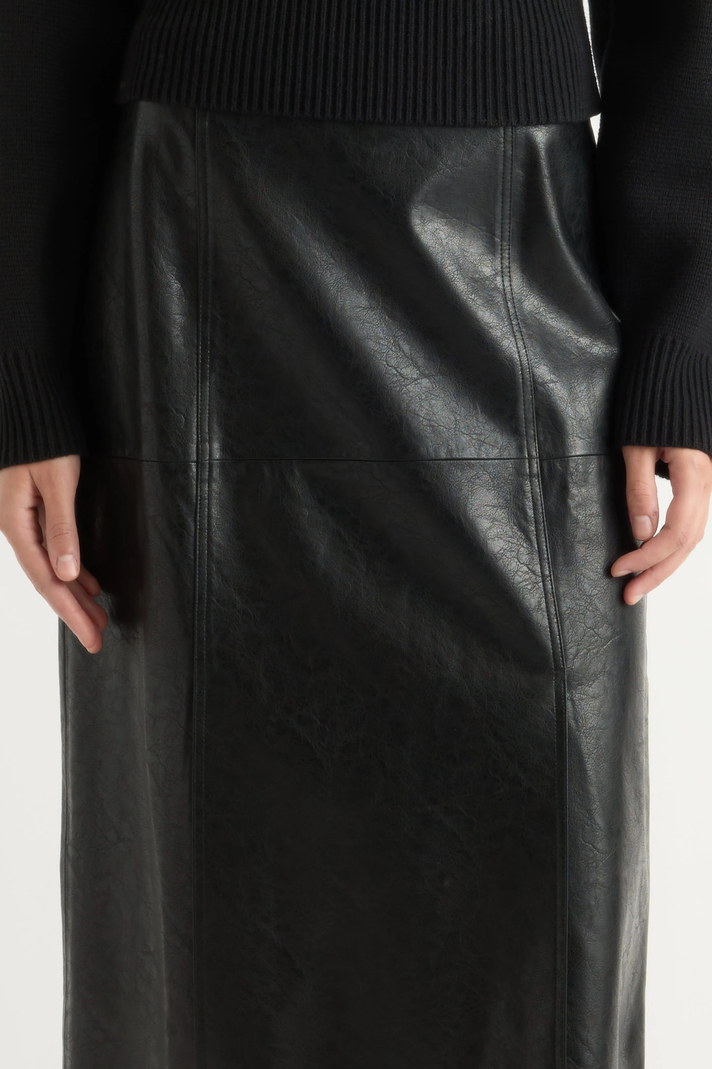 Fall Favorite Rama Front-Vent Vegan Leather Skirt