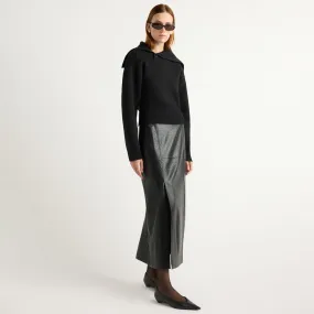 Rama Front-Vent Vegan Leather Skirt Aesthetic Fit