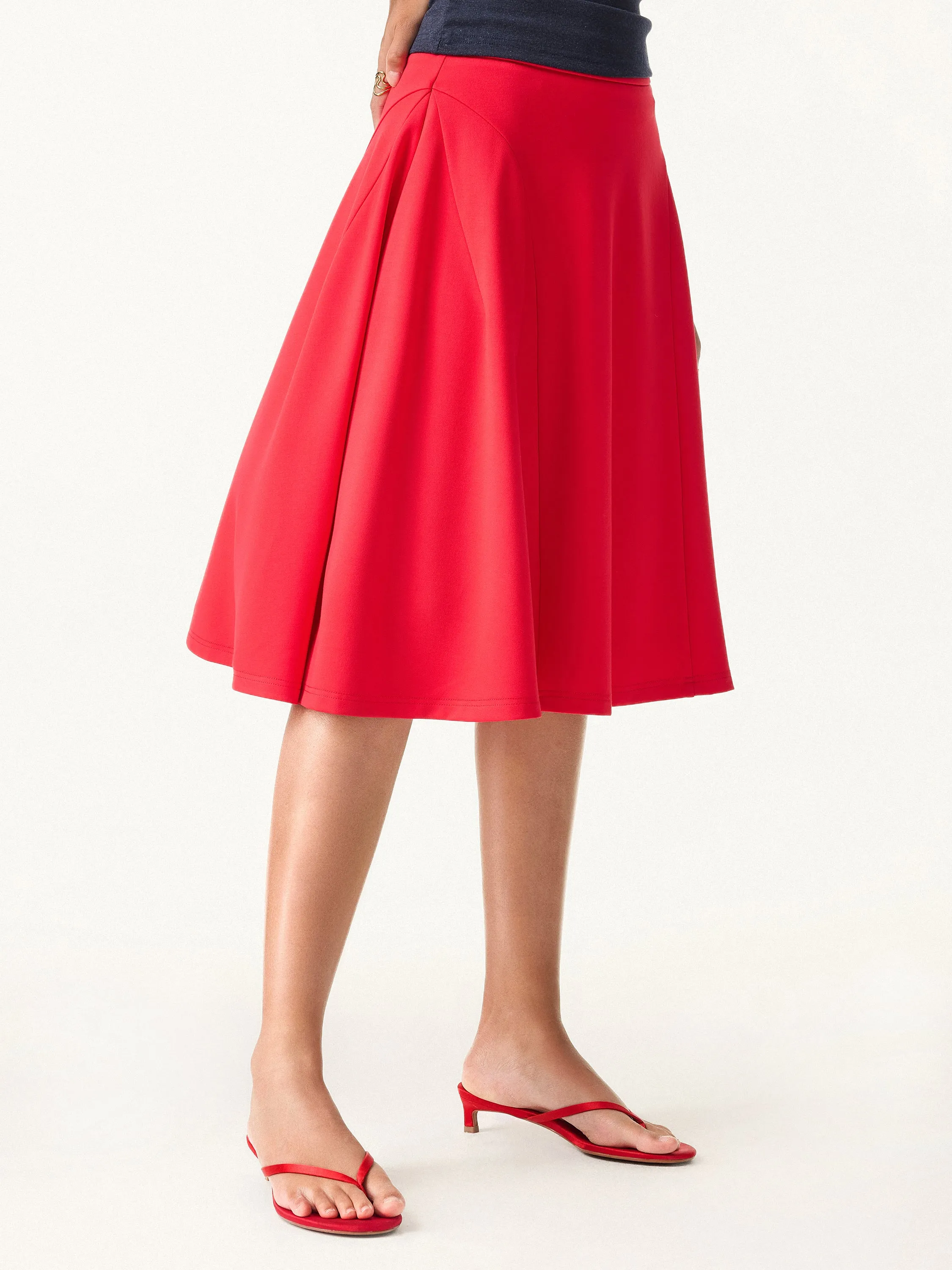 Flattering Design Wear Breathable back panel Ponte A-line Midi Pull-on Skirt