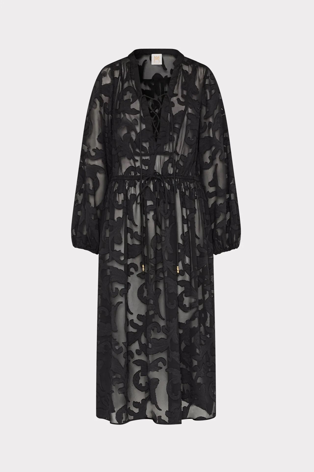 Scroll Burnout Maxi Cover-Up Dress Thermal Bonded Edges warm weather