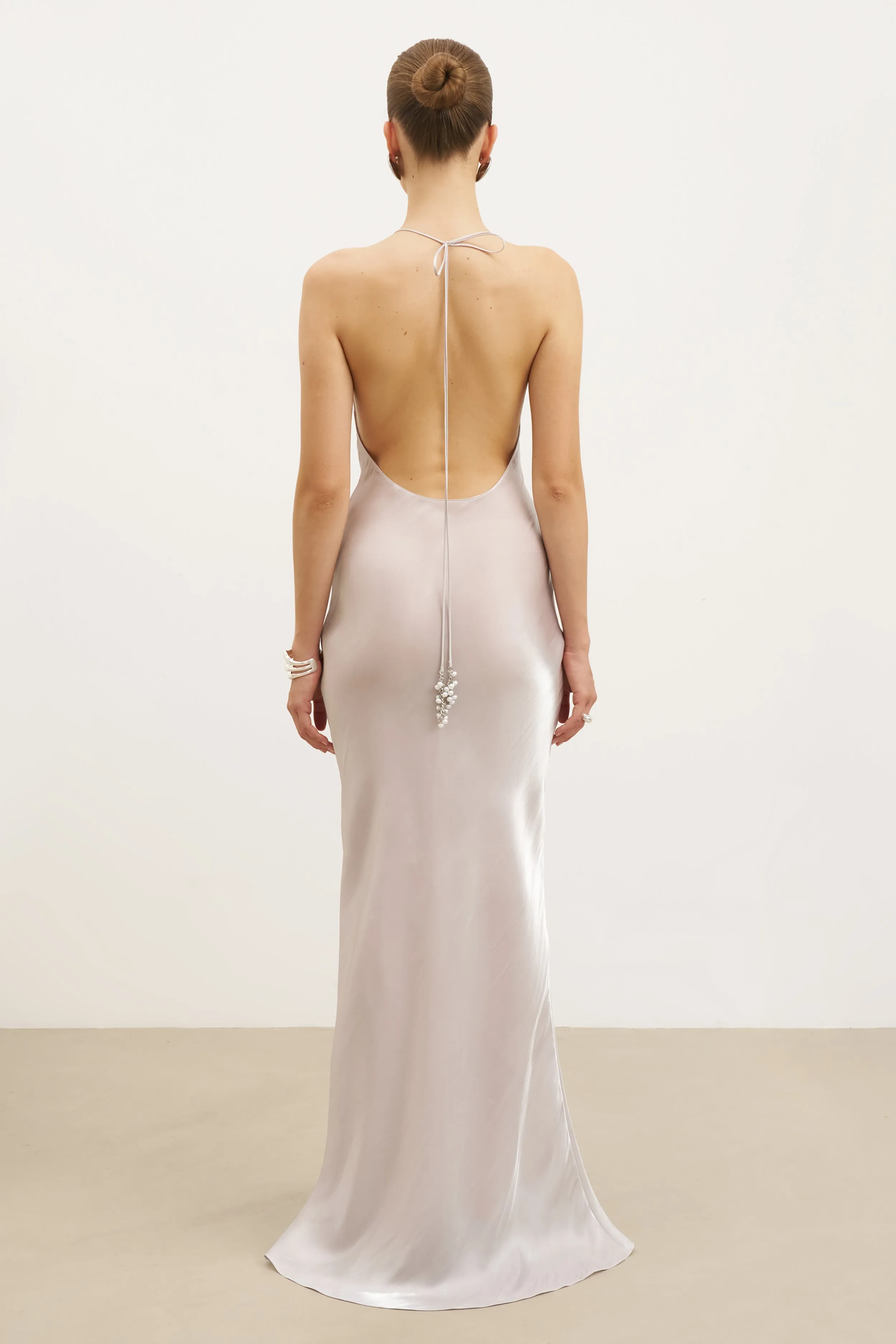 Pearl Detail Plunging Birthday Gown - Oyster Pearl Playful design piece