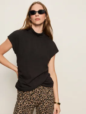 Draped Sleeveless Mock Neck Top Black Scoop neck femininity Everyday Essential