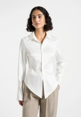 Sonia - Angled Satin Shirt - White All-Day Wear Travel convenience