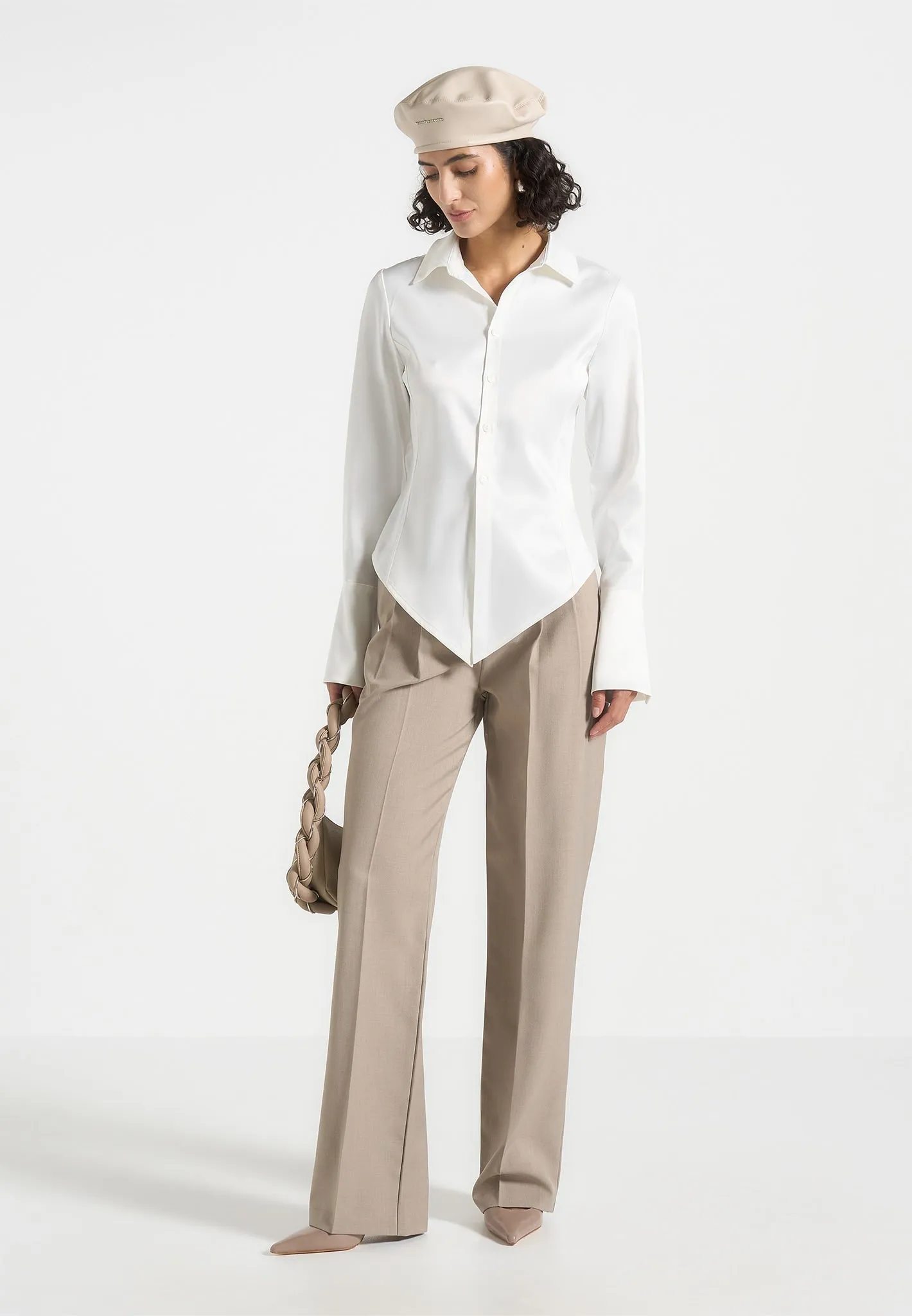 Sonia - Angled Satin Shirt - White Casual Choice Wear