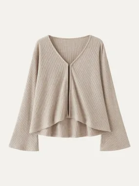 V Neck Flare Long Sleeve Cardigan AbrasionResistant Edging