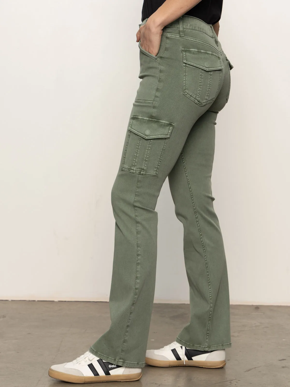 Sculpted Hayden Bootcut Pant Dark Spruce 4 Way Stretch Elastic waist