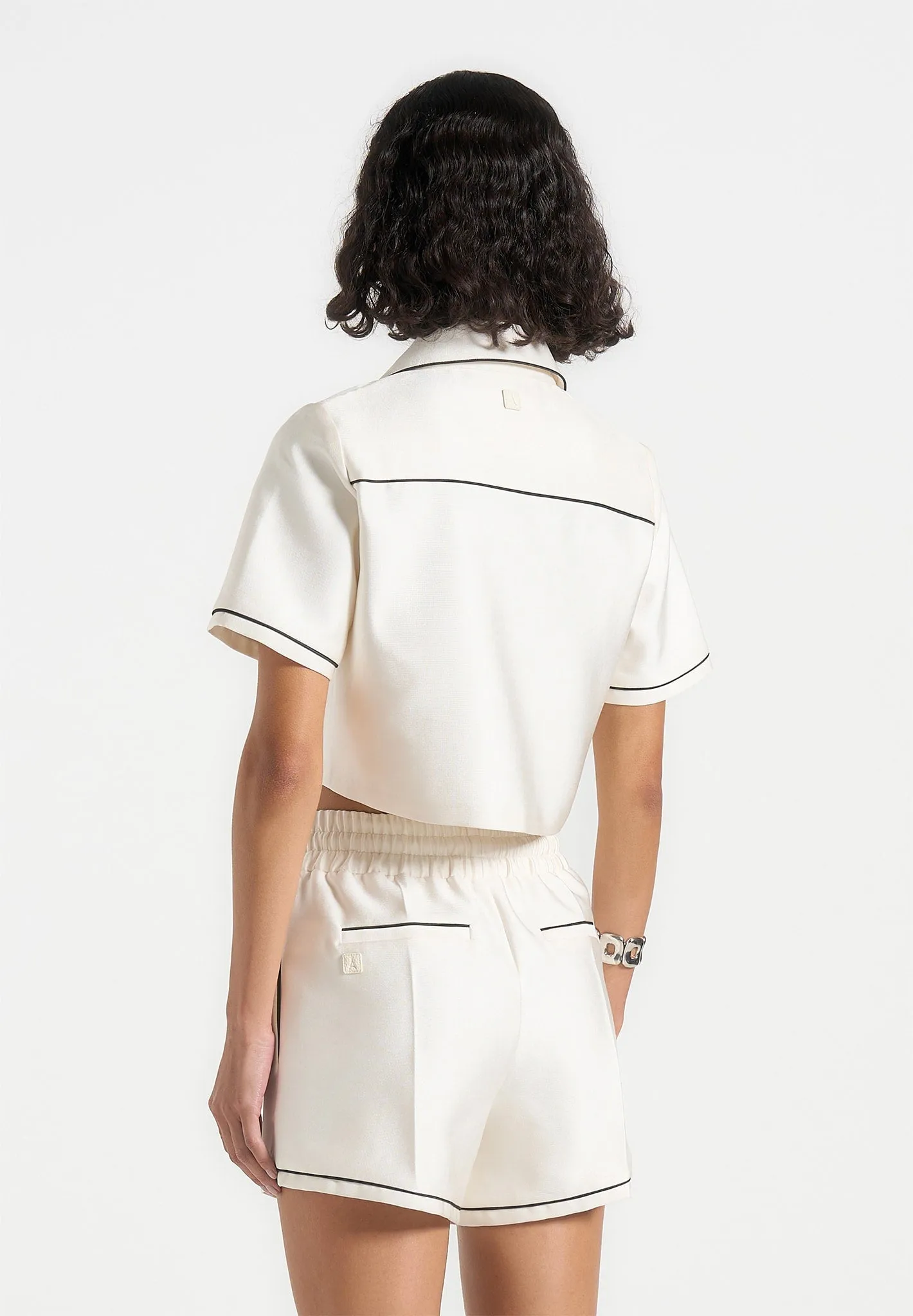 Maude - Satin Cropped Shirt with Piping - Off White Cozy Vibes