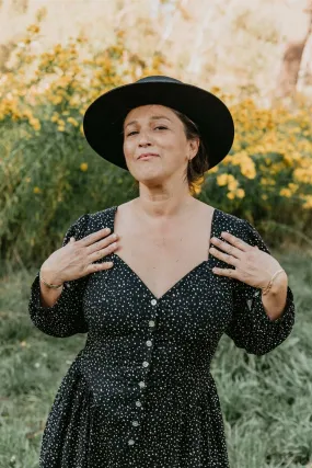 Prairie Dress in Black Dot Comfortable casual dress Classic and Modern