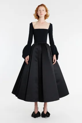 Laid Back Look Satin Panelled Skirt Black
