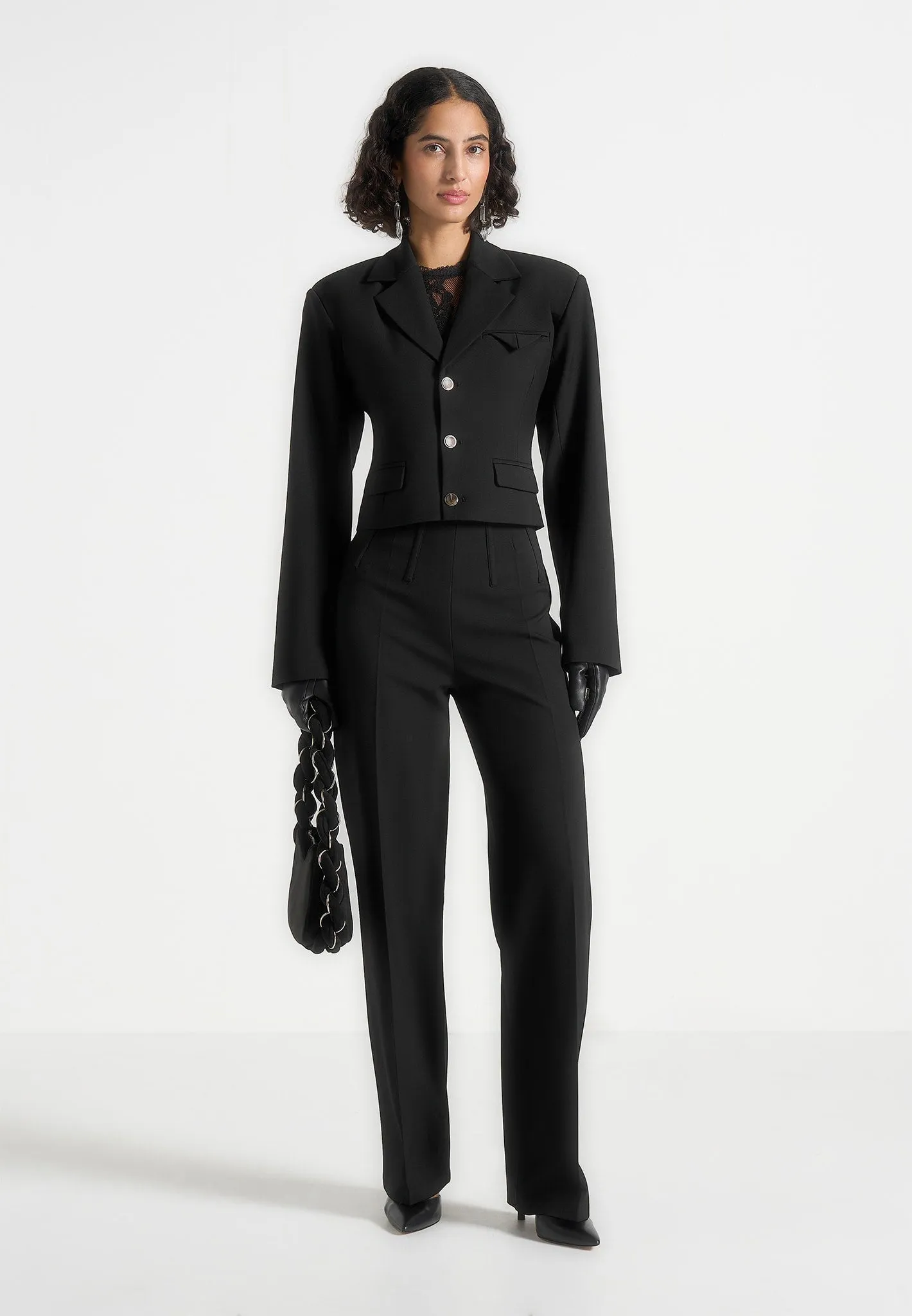 Sculpted Fit Trendy Appearance Prisca - Tailored Cropped Blazer - Black