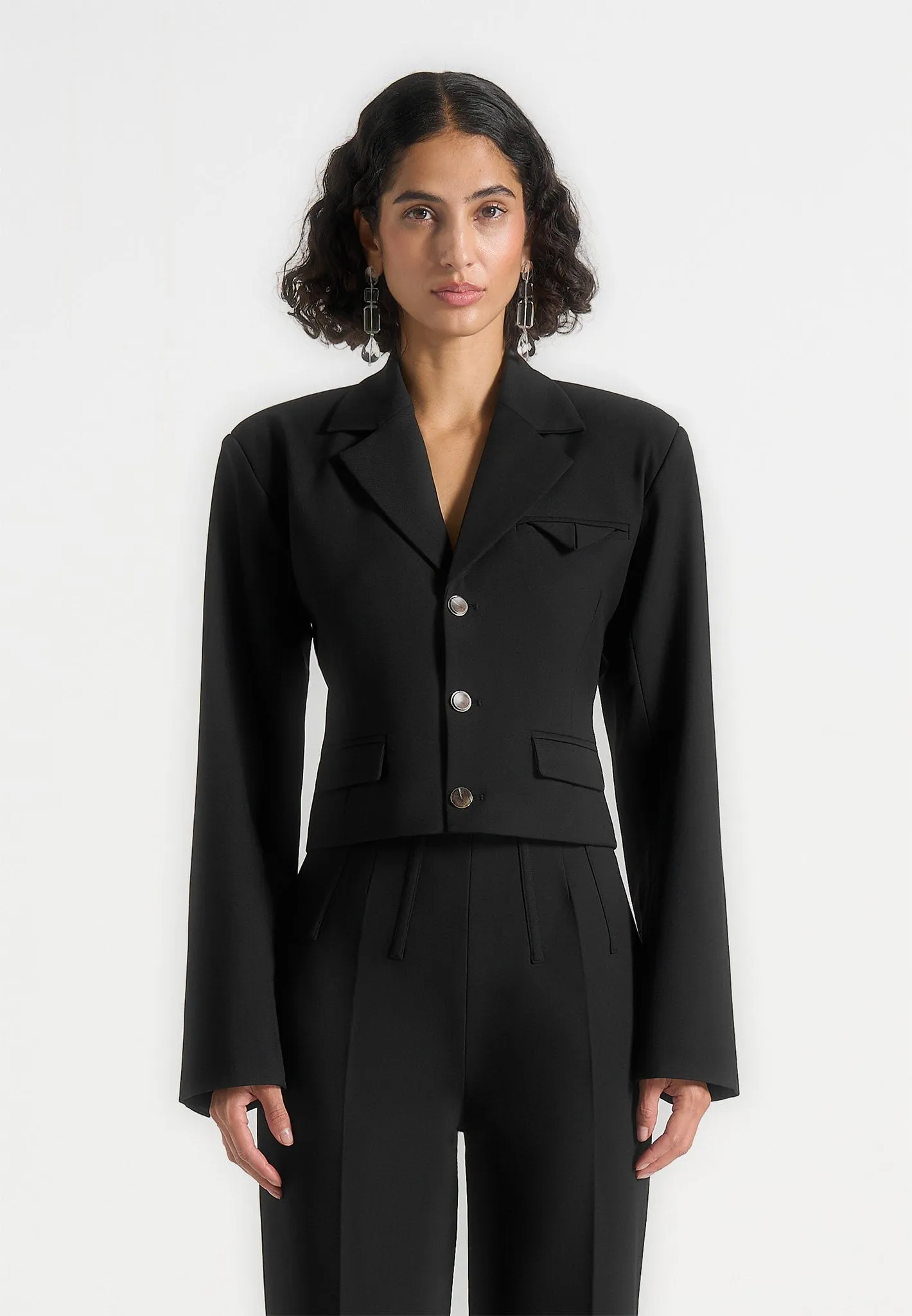 Elegant Cut Business Ready Prisca - Tailored Cropped Blazer - Black