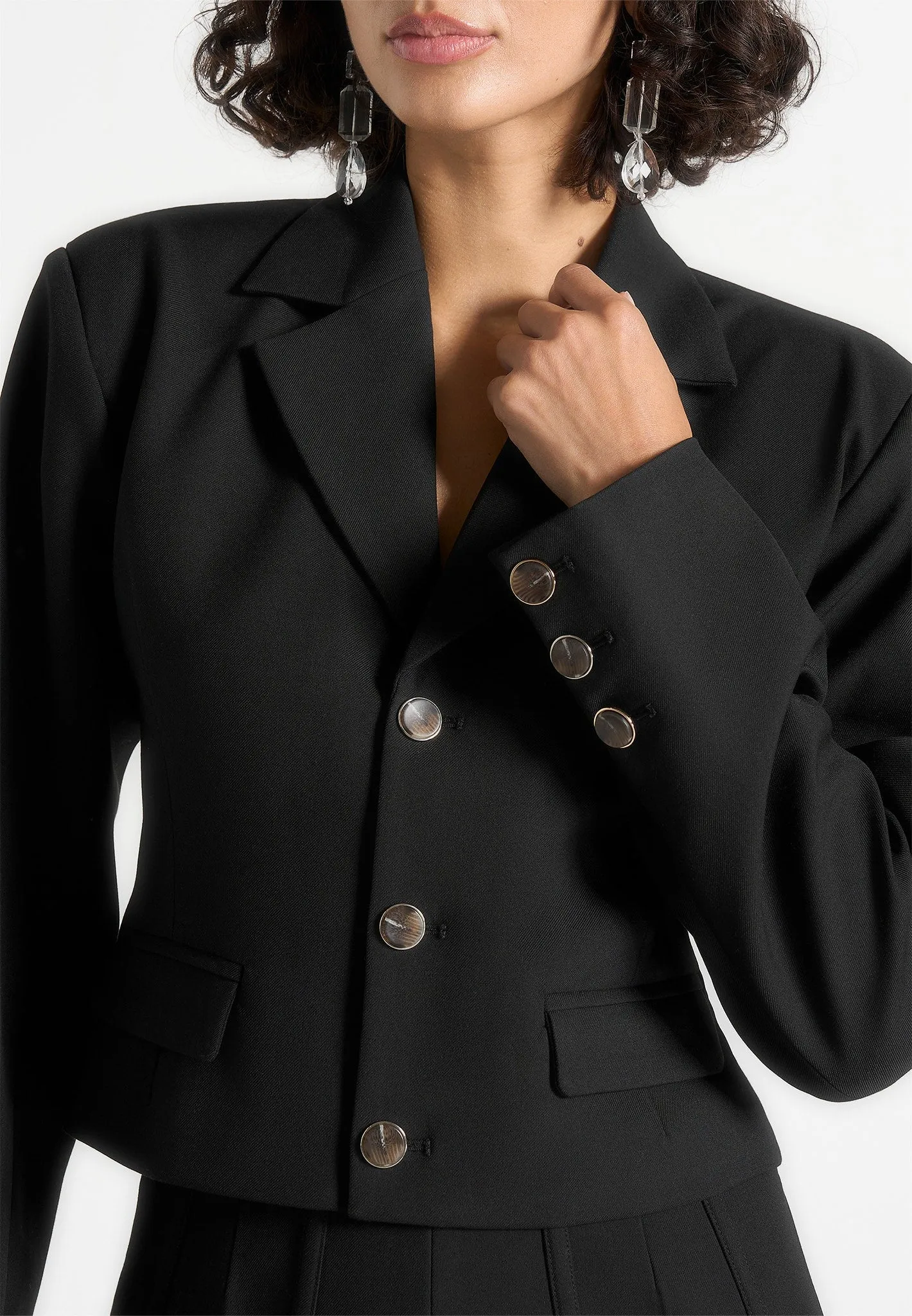 Soft Fabric Refined Office Wear Prisca - Tailored Cropped Blazer - Black