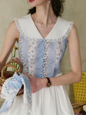 spring fashion Satin Layers Emelia Lace Lapel Striped Floral Patchwork Contrast Cotton Dress