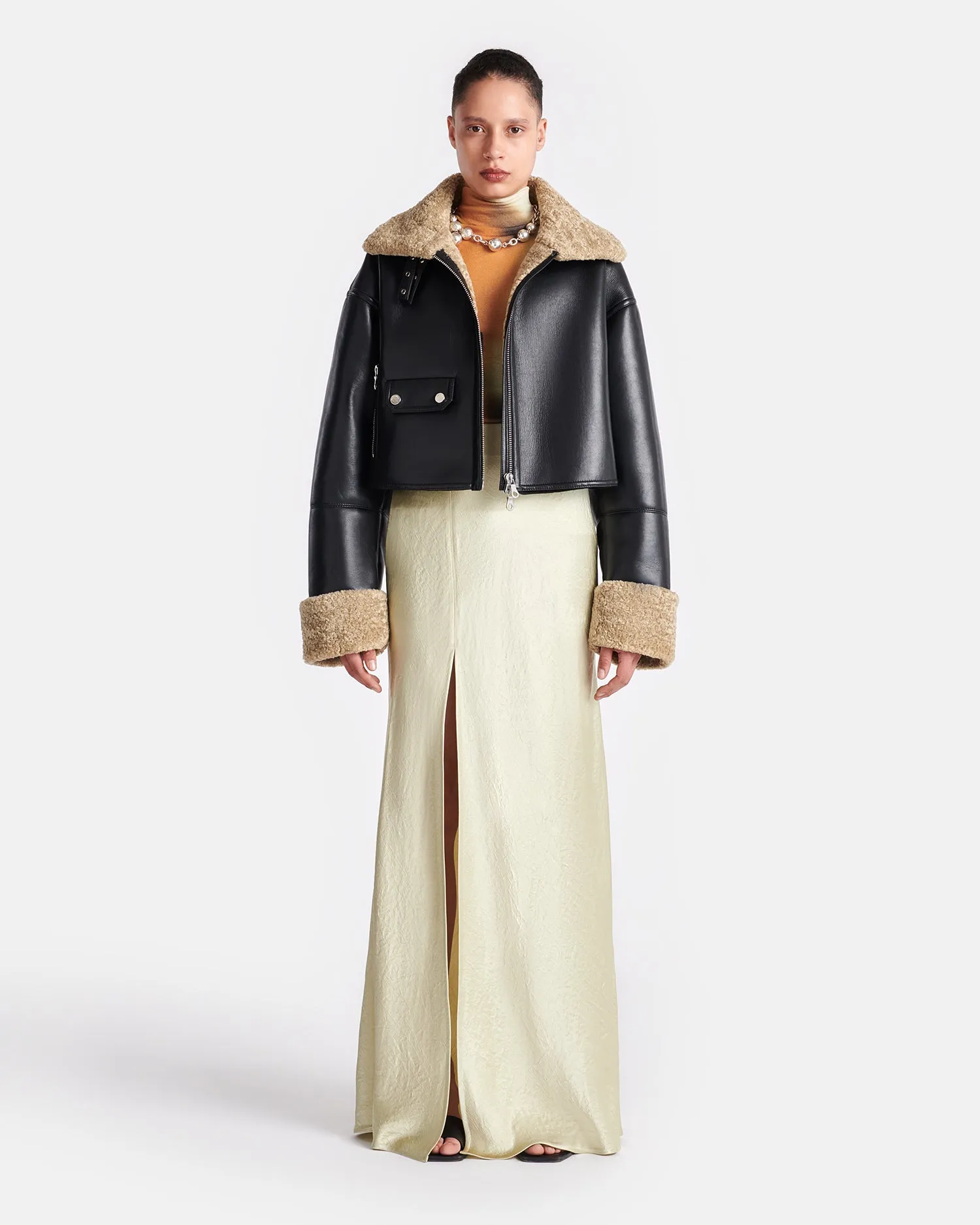 Jemma - Bonded Shearling Jacket - Cornstalk/Black ink Durable Blends