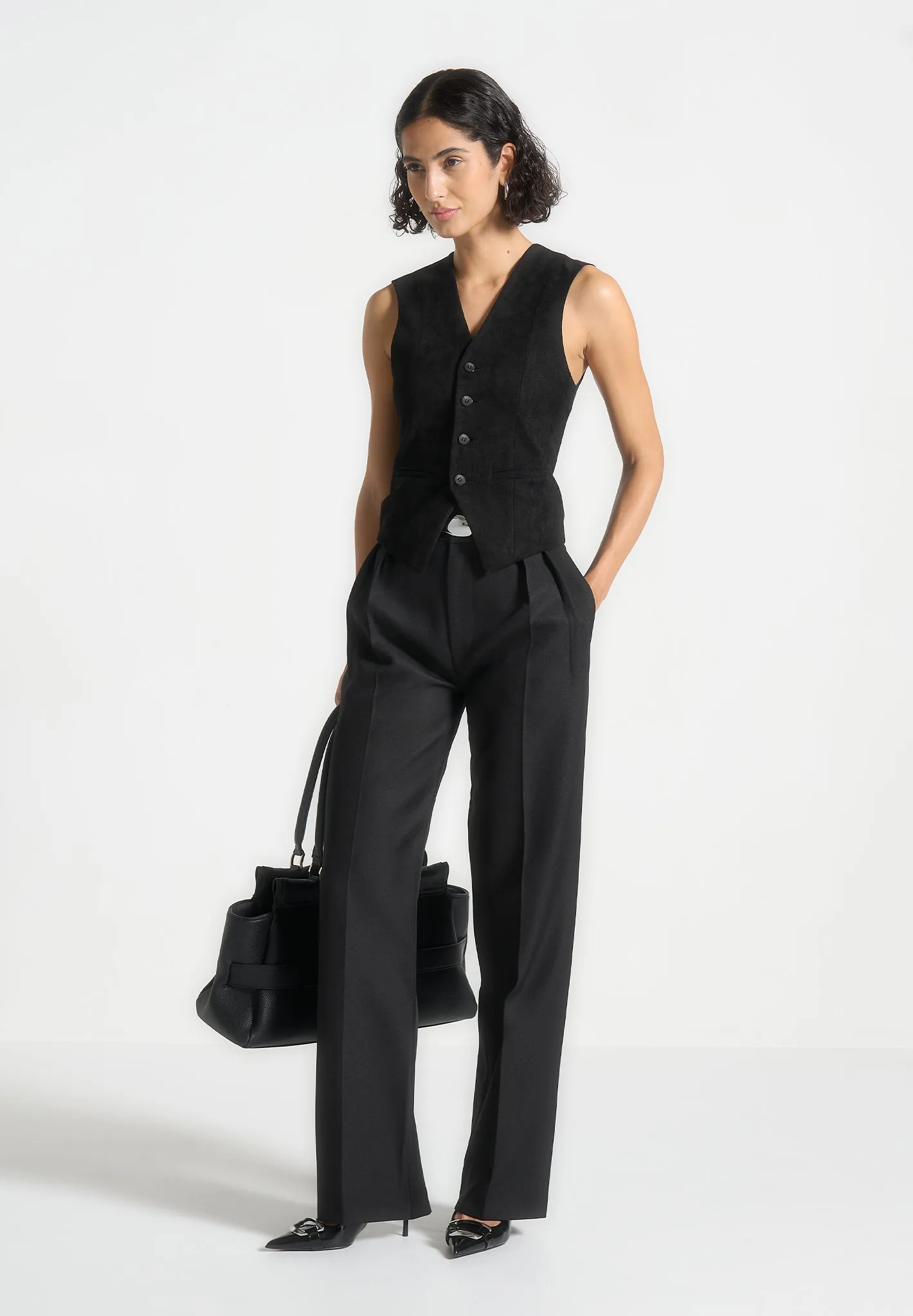 Perfectly Refined Julie - Tailored Twin Pleat Trousers - Black