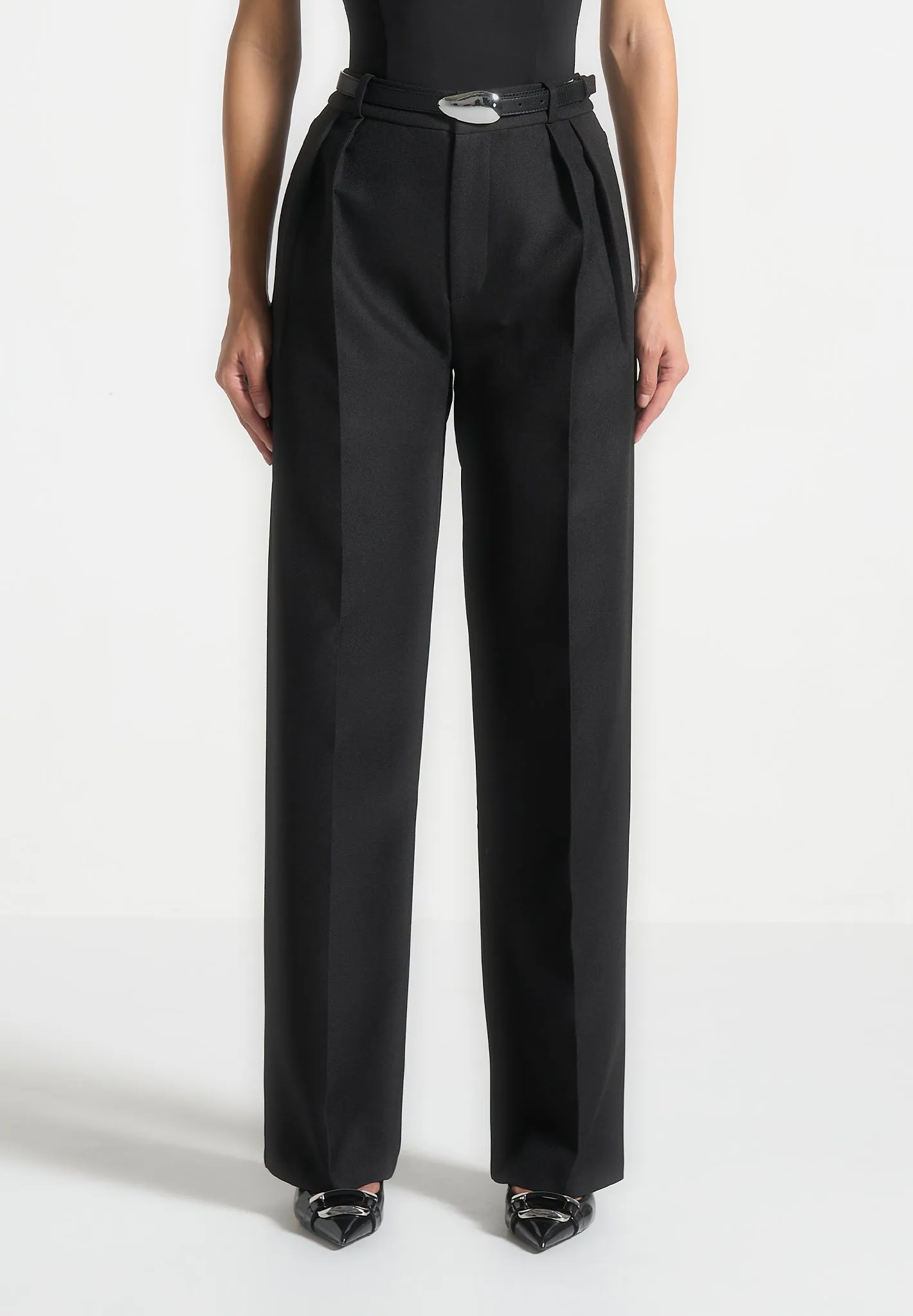 Julie - Tailored Twin Pleat Trousers - Black Premium Fit