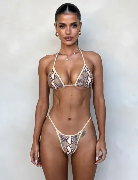 Deep V LULA BIKINI BOTTOM - BROWN : SNAKE