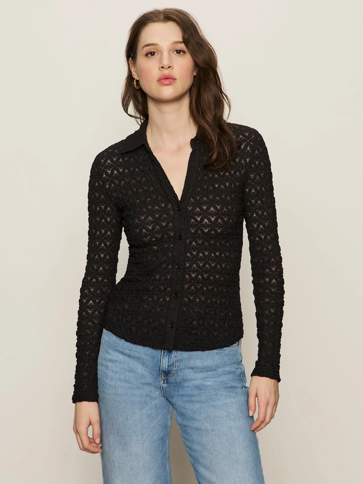 Dreamgirl Lace Button Up Top Black Summer Festival Affordable