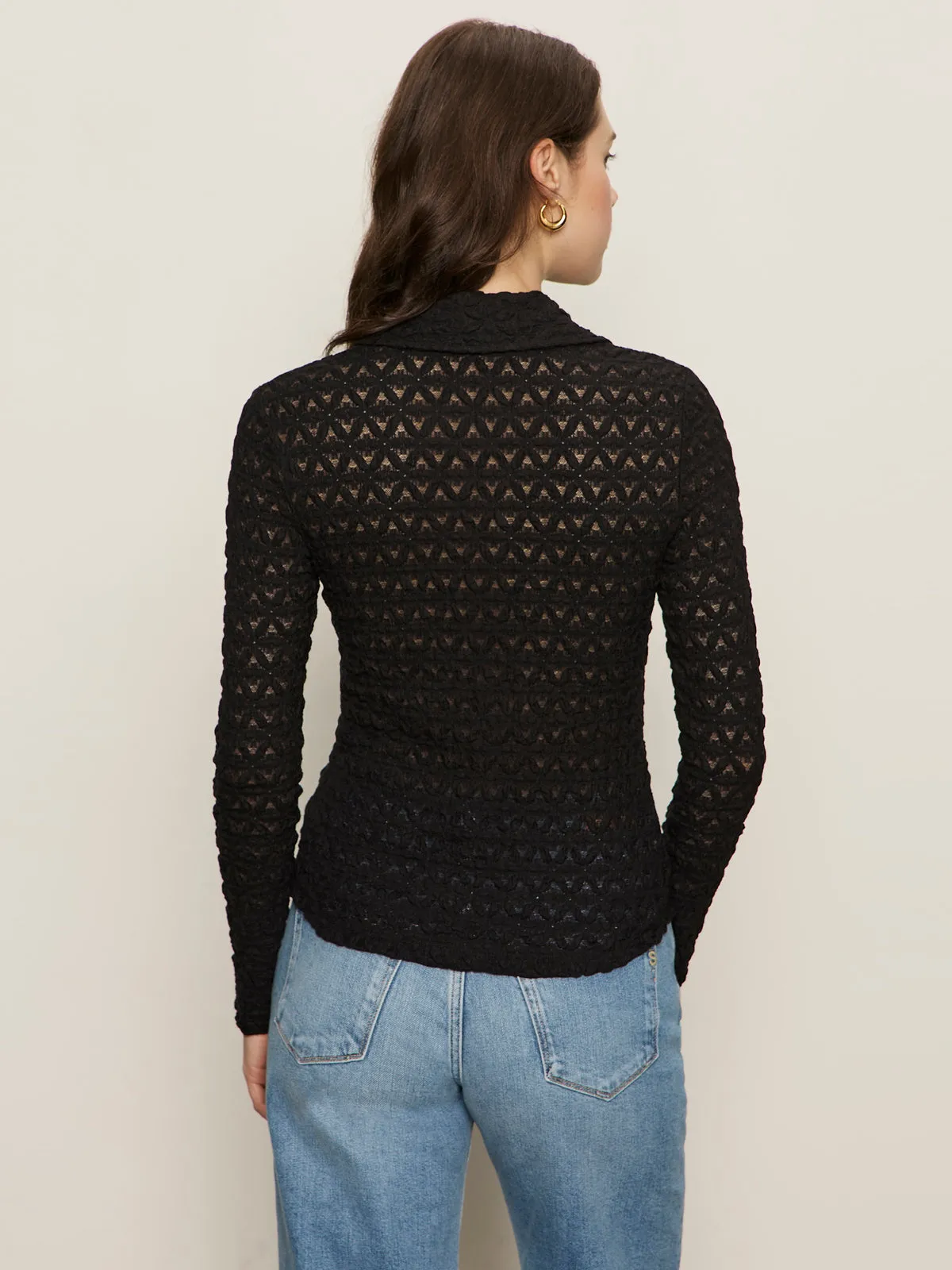 Dreamgirl Lace Button Up Top Black Contrast Stitch Detailing WaterResistant