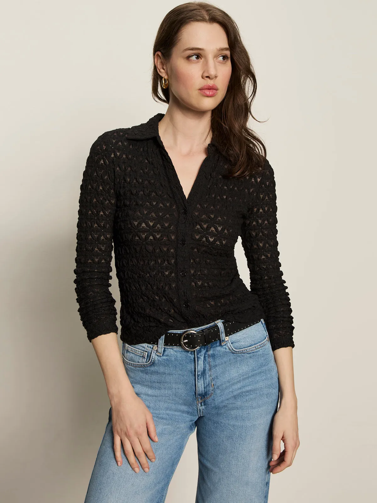 Dreamgirl Lace Button Up Top Black Fashion Forward Seasonal Trend