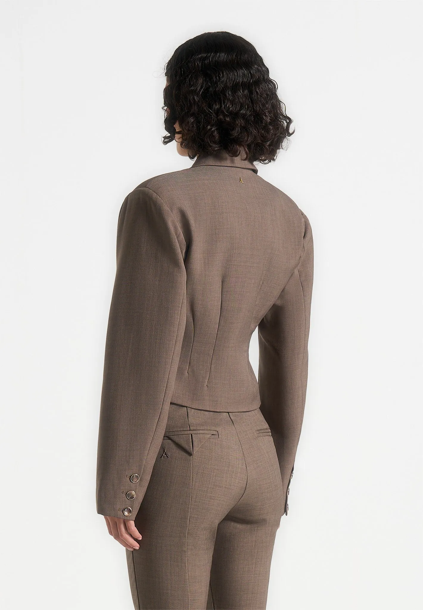 Prisca - Tailored Cropped Blazer - Taupe Elegant Cut Breathable Underarm Vents