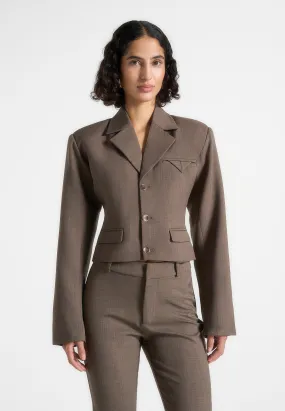 Prisca - Tailored Cropped Blazer - Taupe Friction Reduction Technology