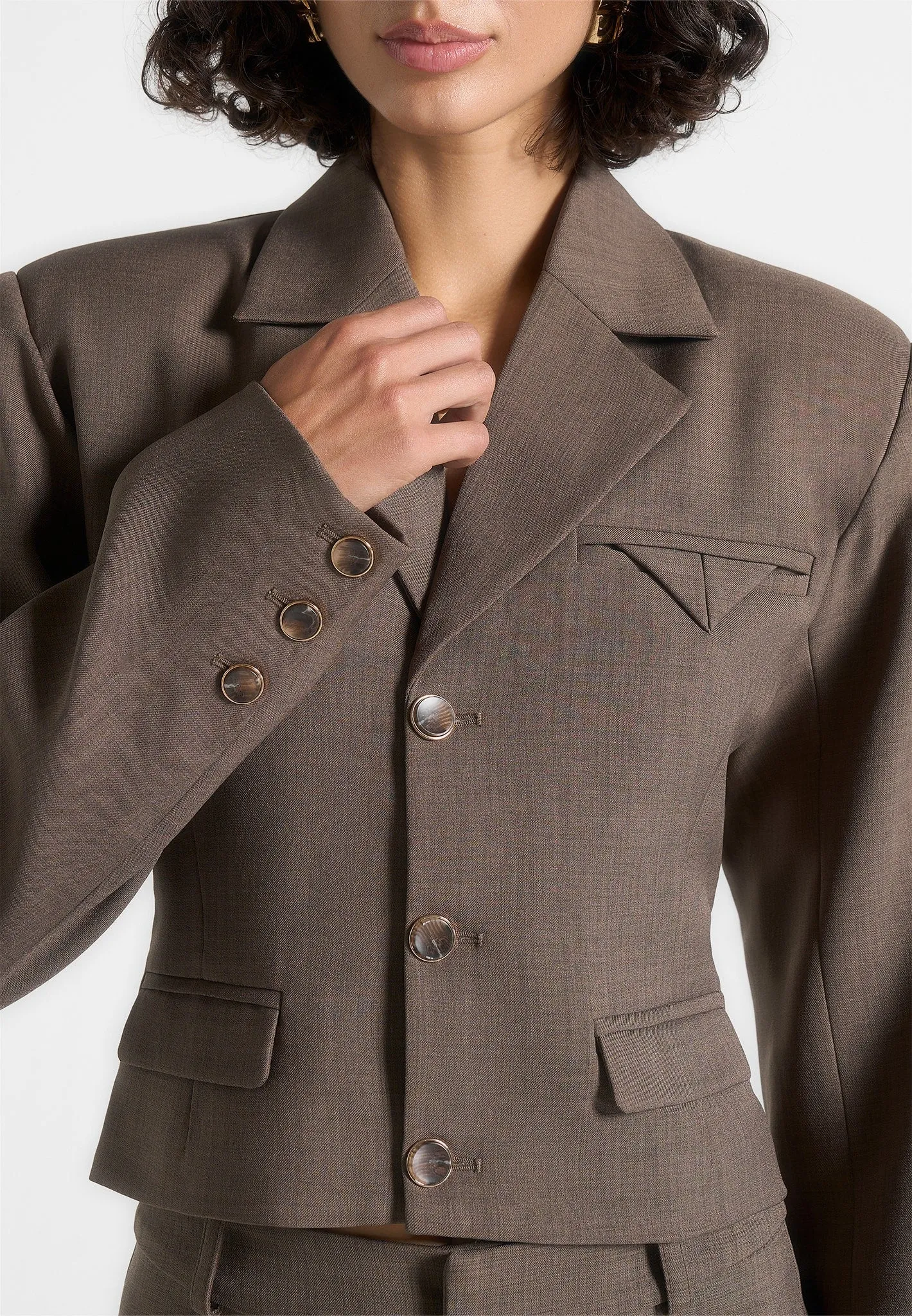Prisca - Tailored Cropped Blazer - Taupe Layered Comfort All-Occasion Comfort