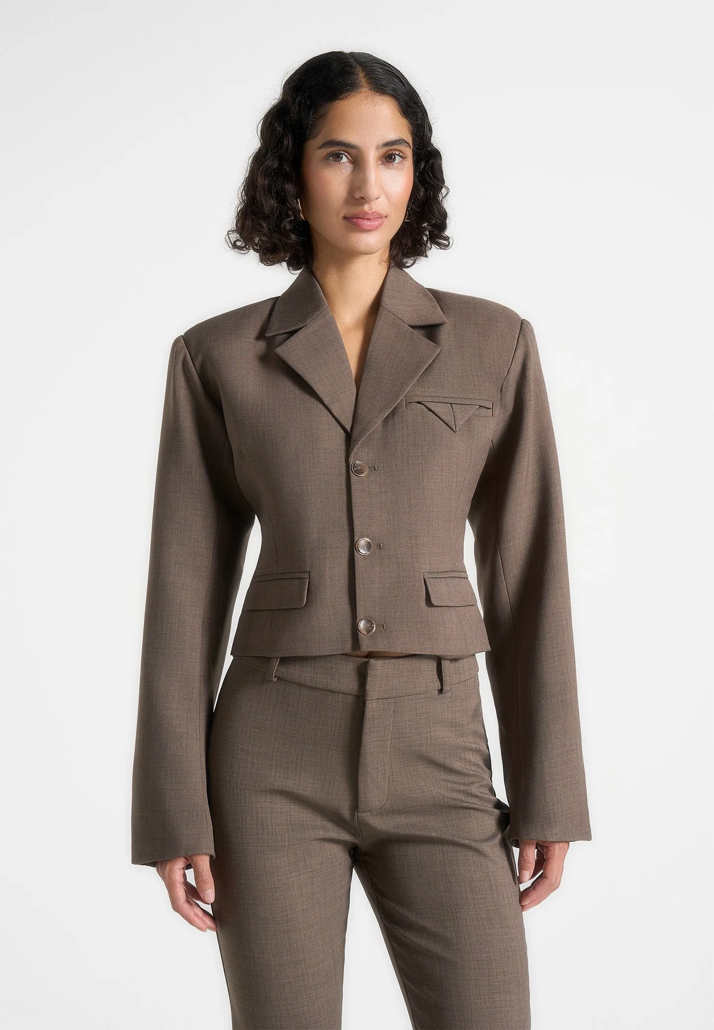 Chilly Day Layer Versatile Layering Options Prisca - Tailored Cropped Blazer - Taupe