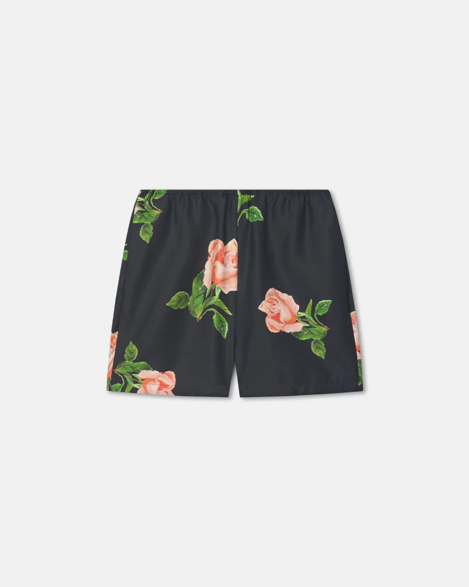 Dylla - Printed Tailored Silk Twill Shorts - Off Black/Roses Sleek Look Freedom Motion