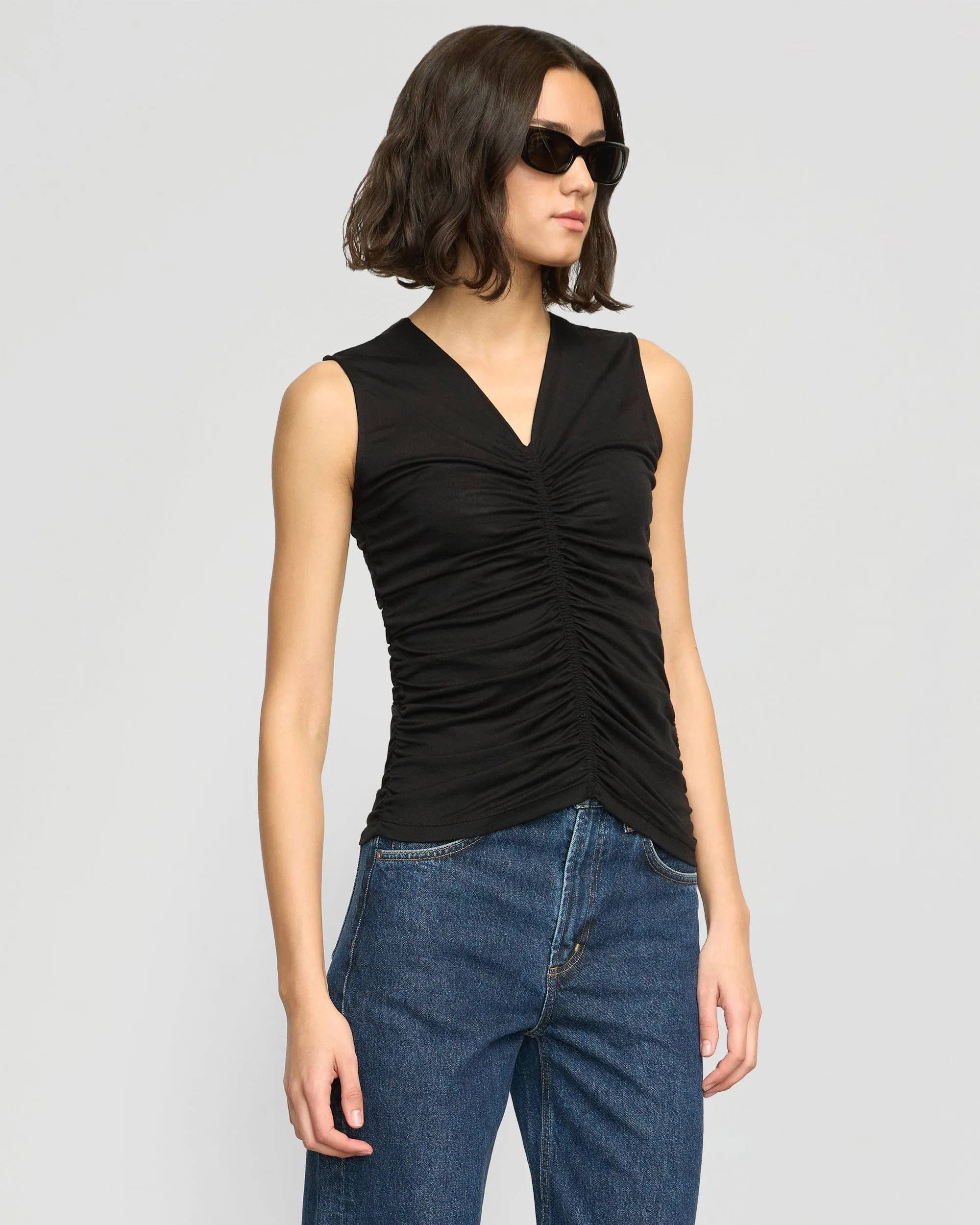 Saleha Ruched-Front Sleeveless Tank LowMaintenance Temperature Control Fabric